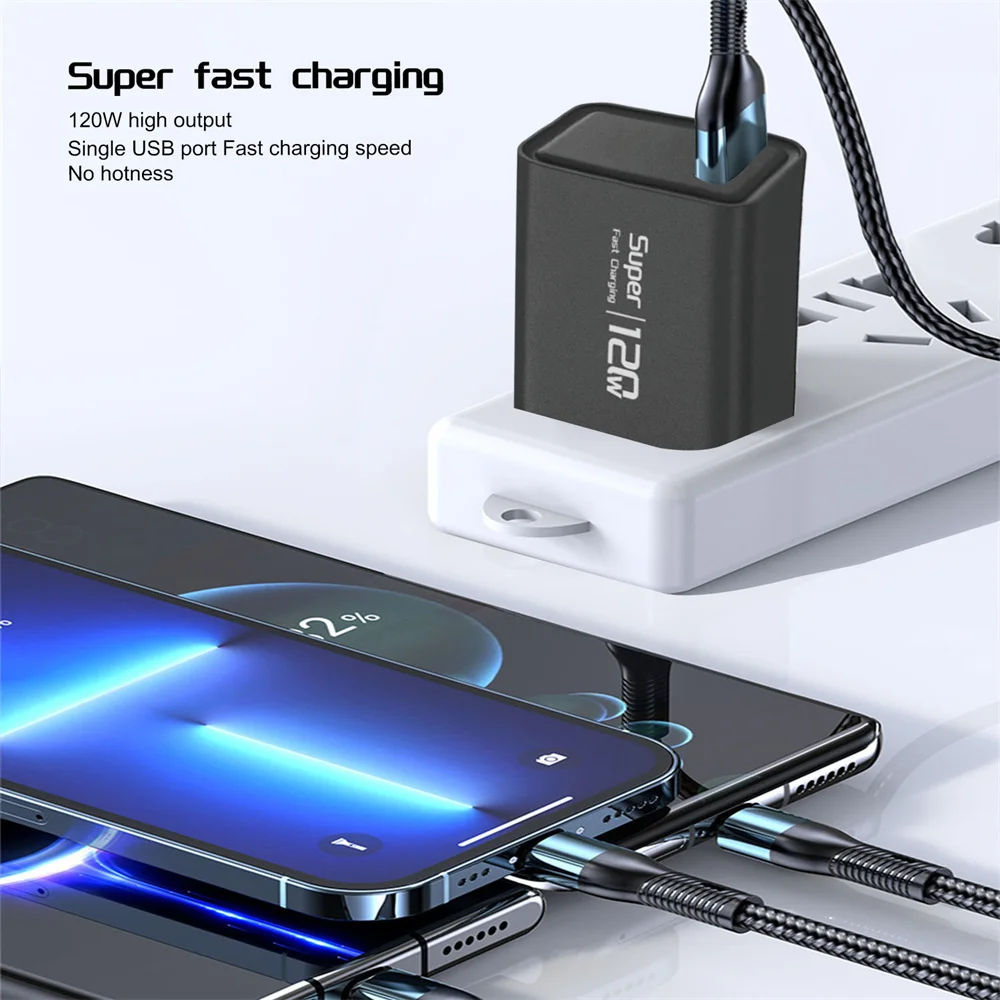 120W USB Fast Charger Quick Charge 3.0 EU/US/UK Plug Wall Mobile Phone Charger Adapter for iPhone 16 15 14 Xiaomi Samsung Huawei - Detail 1