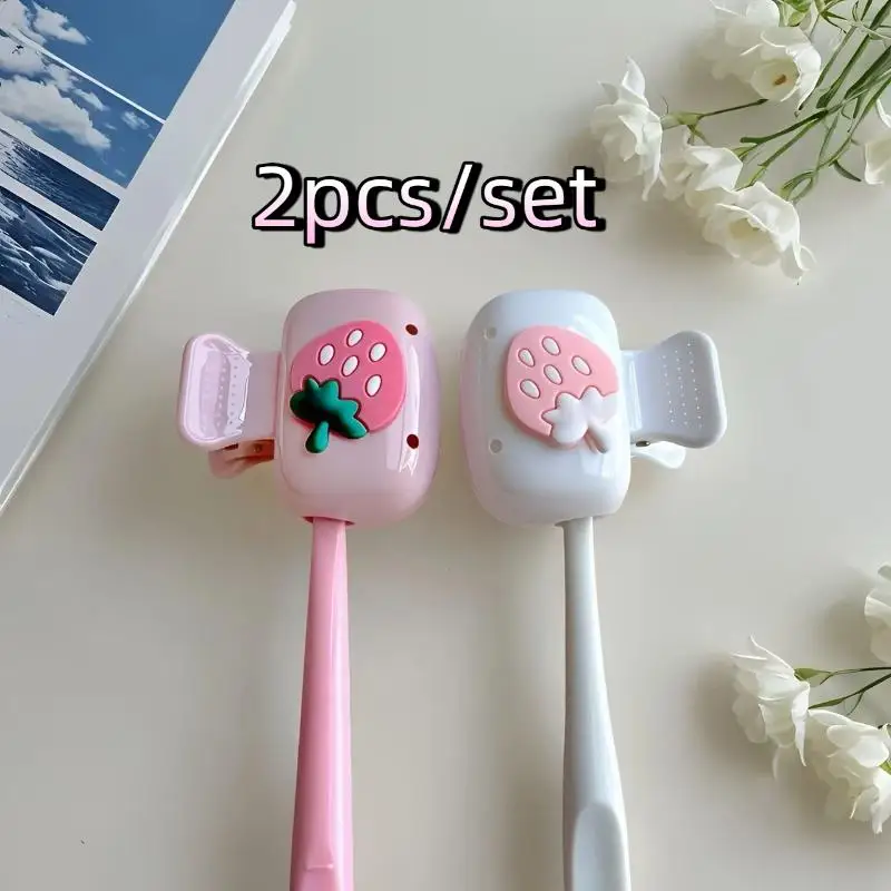 2Pcs Strawberry Shaped Toothbrush Clip With Dust Cover Bathroom Toothbrush Protective Cover For Home And Travel