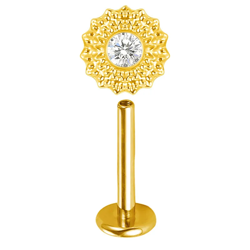 ASTM F136 Titanium Ear Lip Studs with CZ Paved Top