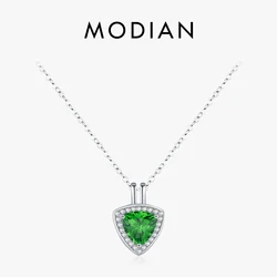 MODIAN Luxury Link Chain Necklace 925 Sterling Silver Elegant Triangle Green CZ Pendant Necklace For Women Fine Jewelry