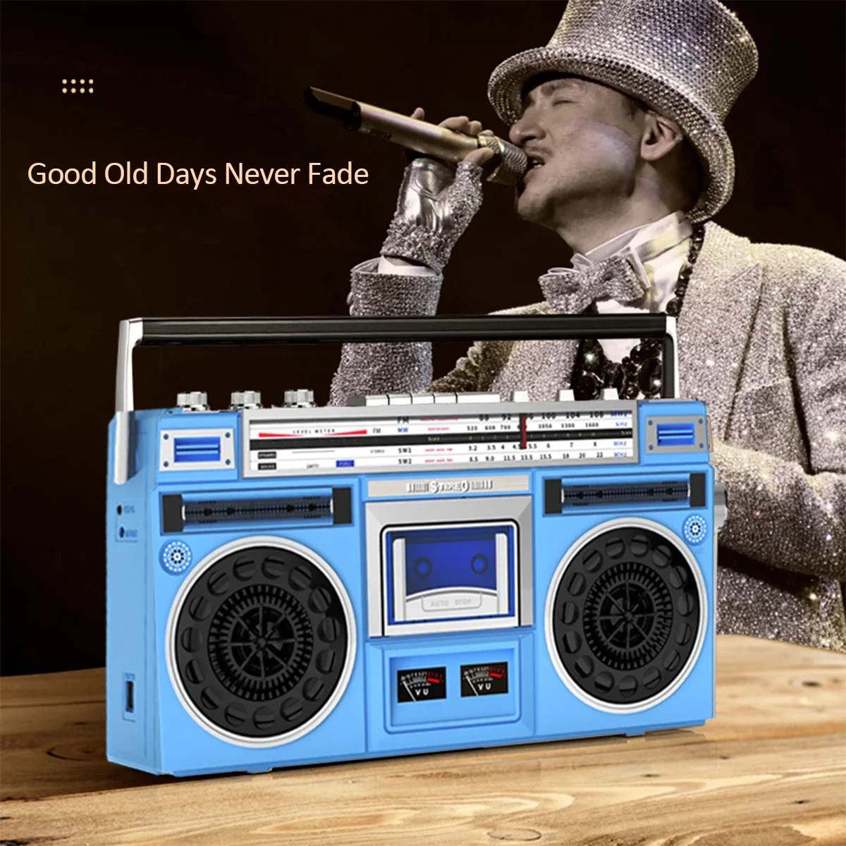 Retro Cassette boombox radios with bluetooth and USB,vintage boom box with tape recording AC DC power