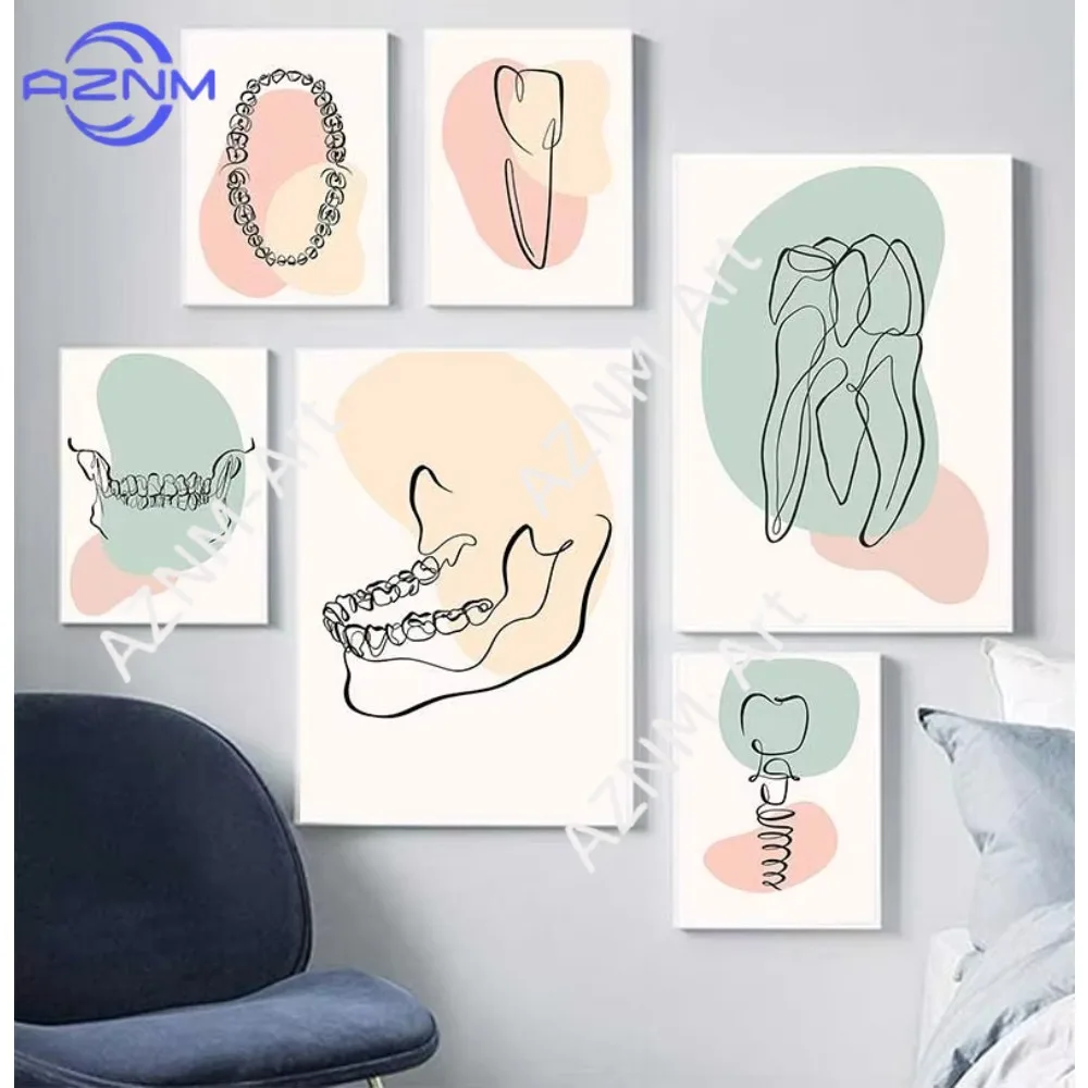 1PC ，Abstract Line Teeth Oral Health Modern Wall Art Canvas Painting Nordic Posters And Prints Wall Pictures For Dental Clinic