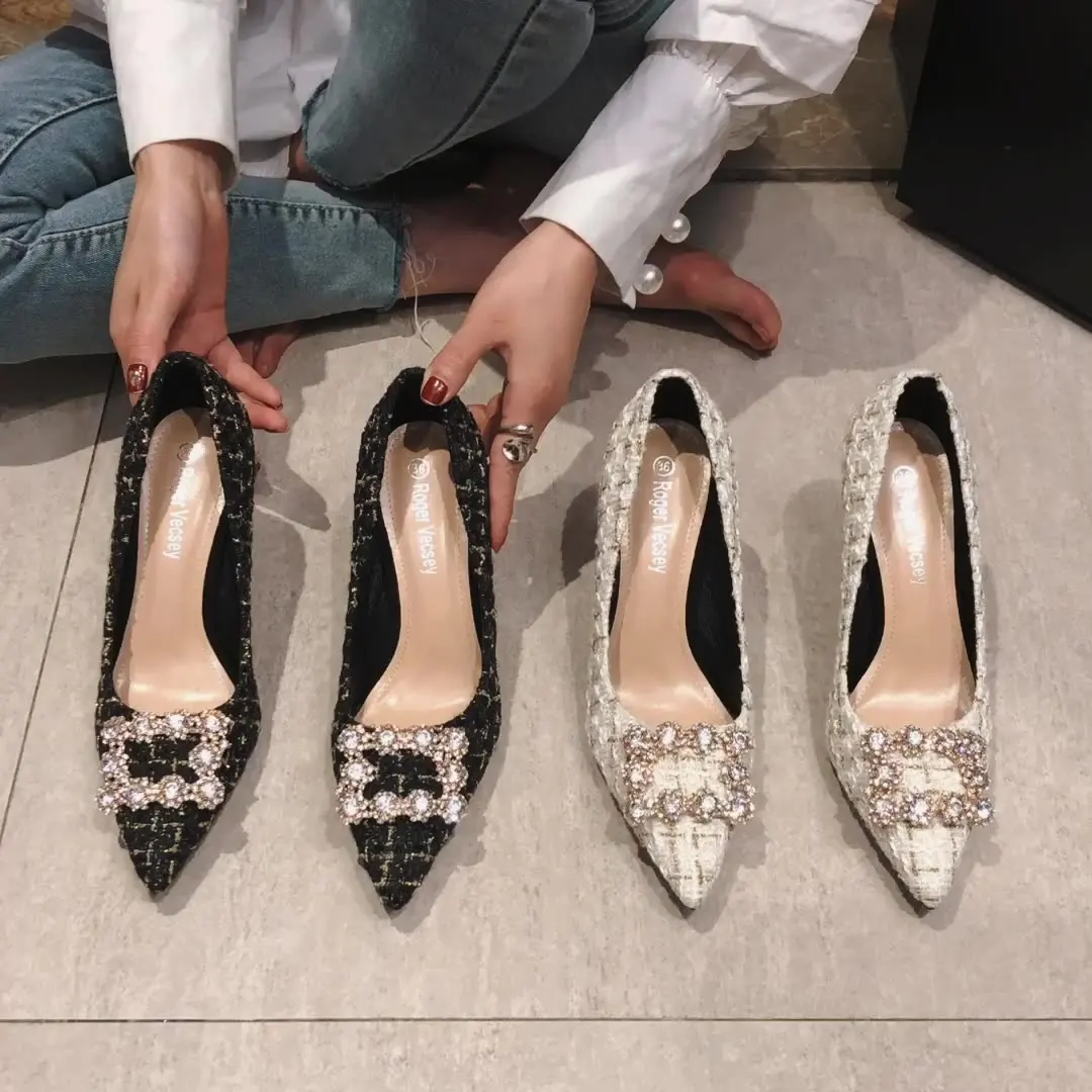 クリスタルシューズ-ヒール-レディース-大きいサイズ-ポインテッドトゥ-パンプス-サンダル-スリップオン-レースアップ-可愛い飾り-大きなつま先-細い-アフリカ風-セクシー-レトロ