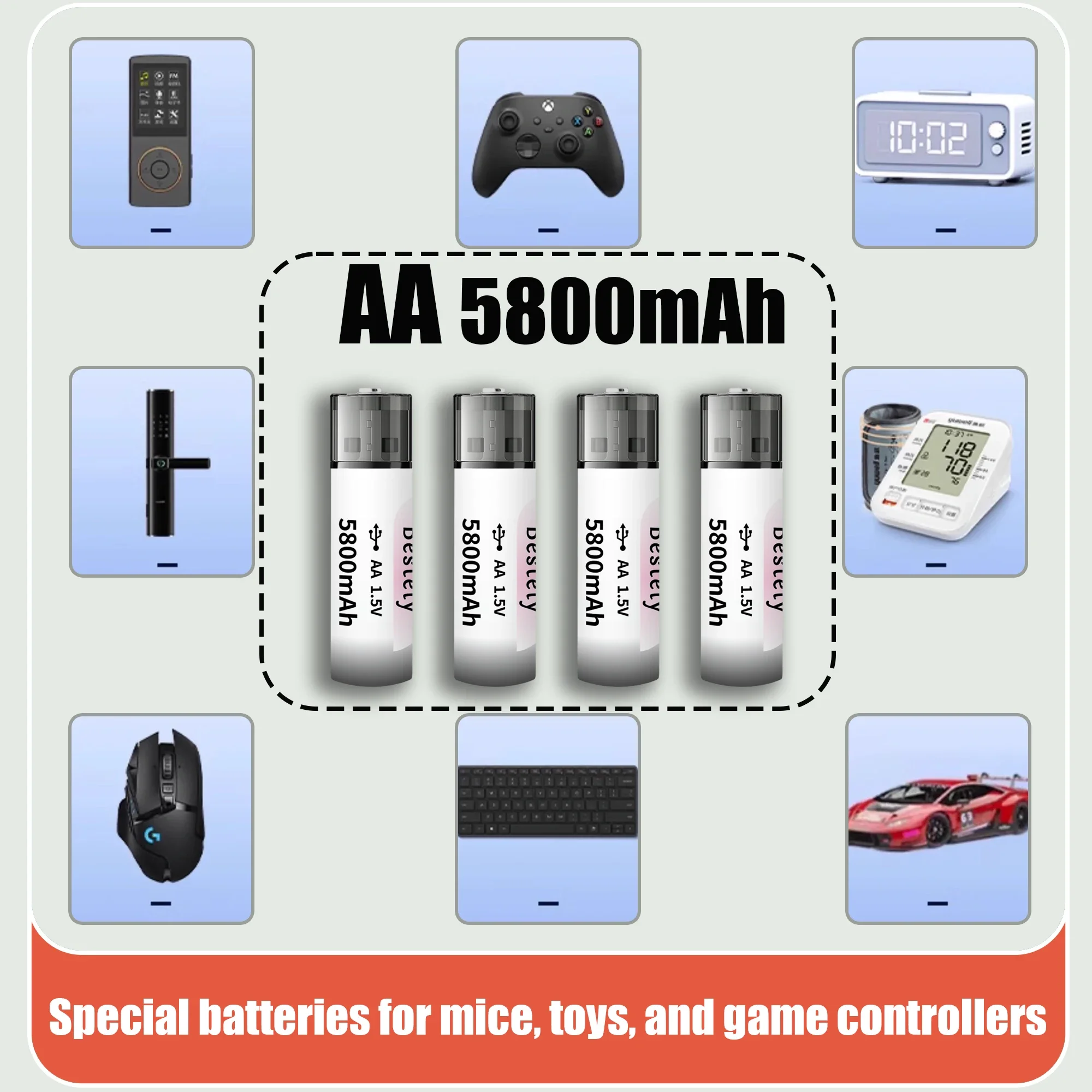 2025 New AA USB charg 1.5V  Rechargeable Lithium  Battery, High capacity 5800mAh Fast charging controller for mice