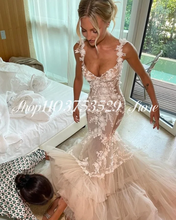 Luxury Sweetheart Backless Wedding Dress 2025 White Floral Appliques Mermaid Lace Customised Bridal Gown robe de mariée