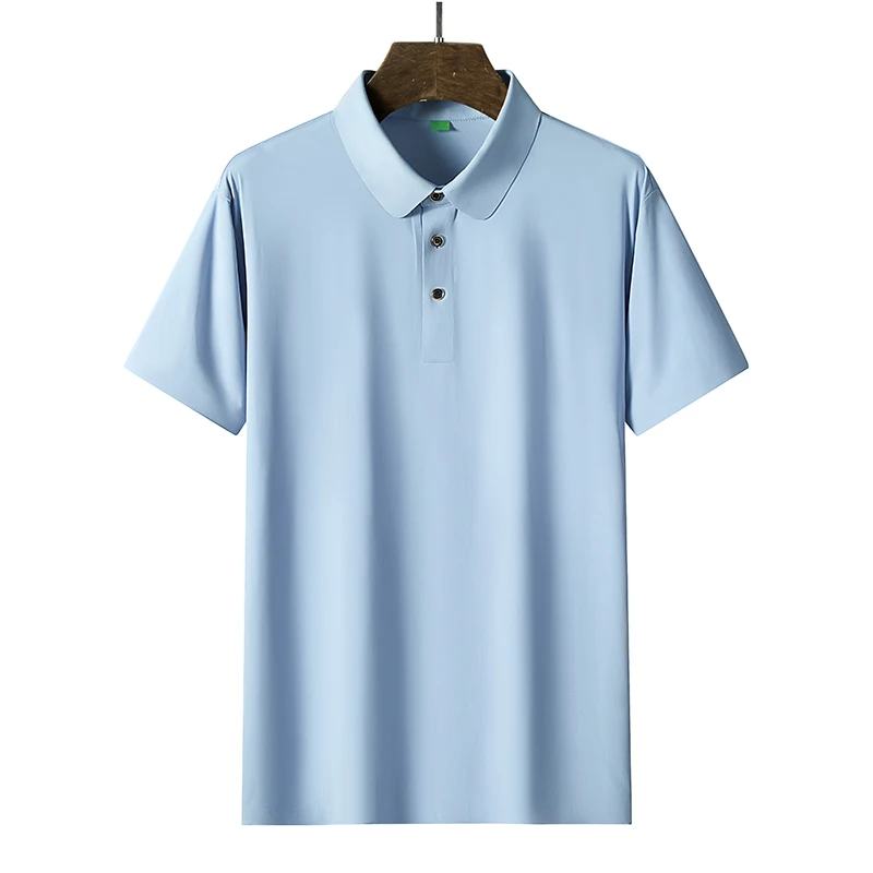 New Men'S Ice Silk Seamless Fashion Casual Short Sleeved T-Shirt Korean Version Versatile Youth Loose High-Quality Lapel Top