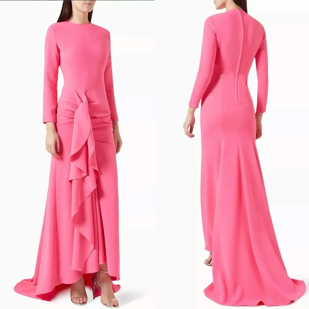 

High Quality Customized Full Sleeves Pleat Ankle Length Sweep Train Pink Evening 2025 Kate Middleton Dress Ballkleider فستان