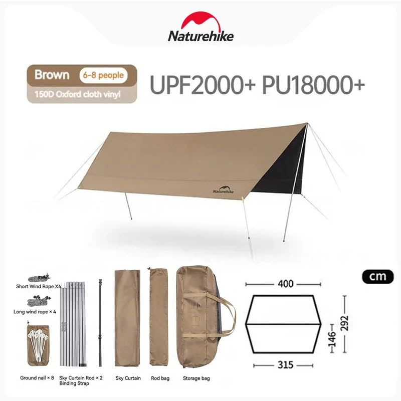 

Naturehike Camping Sun Shelter Camping Black Rubber Canopy UV Waterproof PU18000 Outdoor Tarp Large Space Sunshade