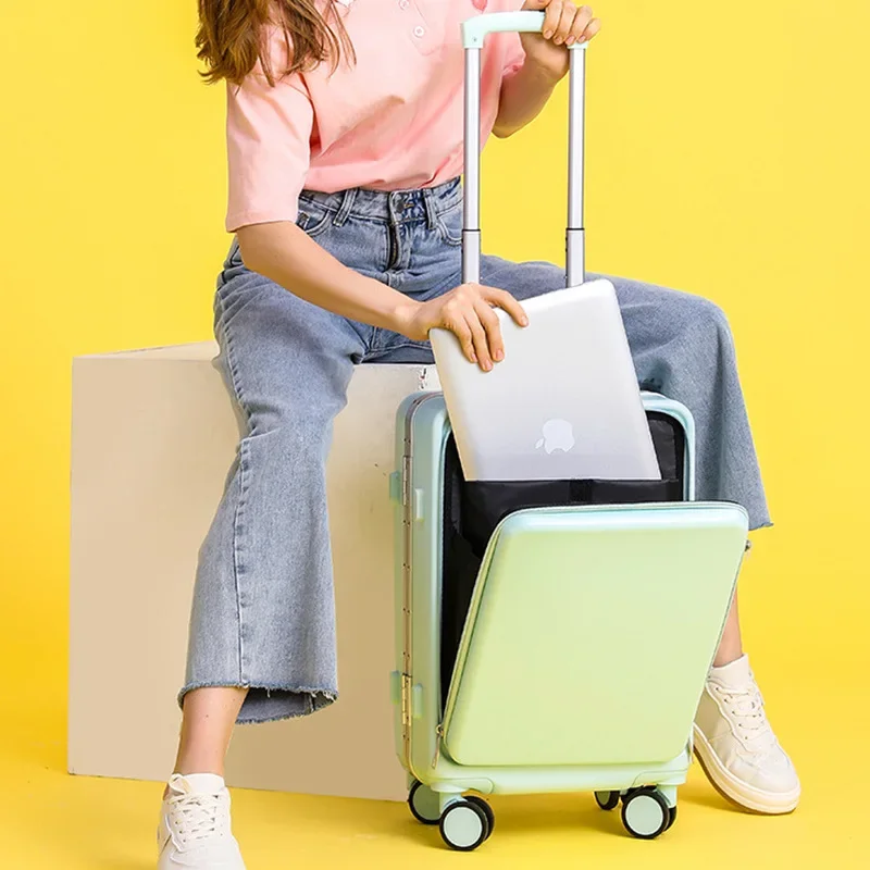 20 coperchio aperto anteriore bagaglio da viaggio telaio in alluminio tuta trolley moda scatola d\'imbarco femminile scatola tirante grande capacità