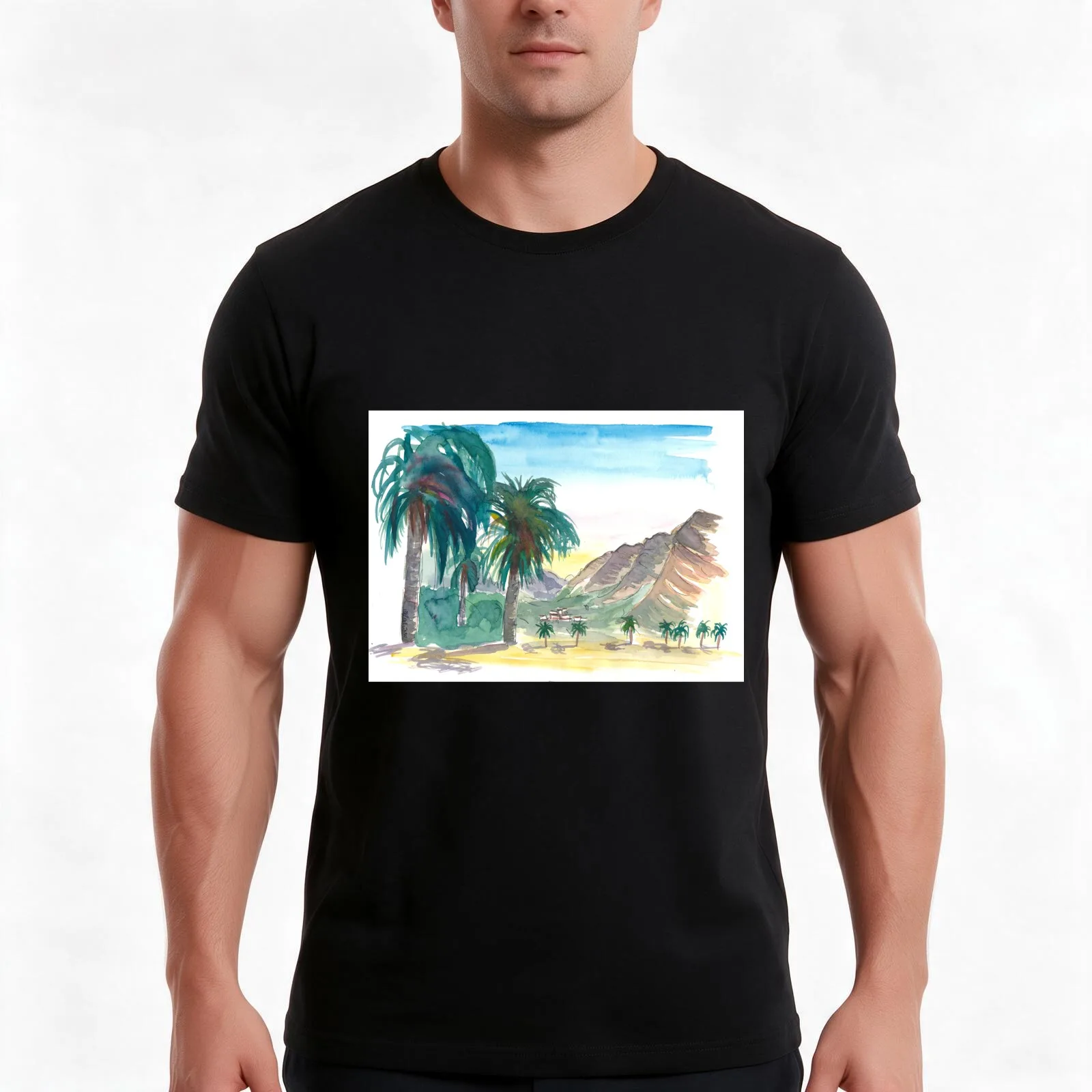 La Gomera Valle Gran Rey View with Palms T-Shirt, Summer Casual Cotton Tee, Oversized Streetwear Tops, Vintage Graphic Print