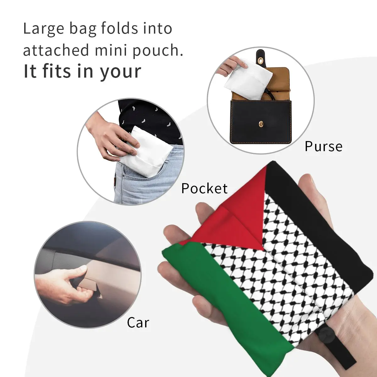 Sac d'épicerie réutilisable pour utilitaires palestiniens Kufiya, sac de shopping pliable et lavable en machine, grande cuillère à soupe, sac de rangement léger