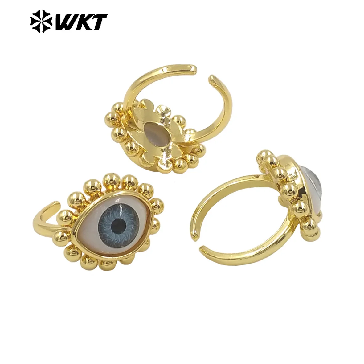 WT-MPR101 Wholesale Fashion Gold Plated Resist Tarnishable Drop Oil Turkey Eye Ring In Open Size Unique Jewelry