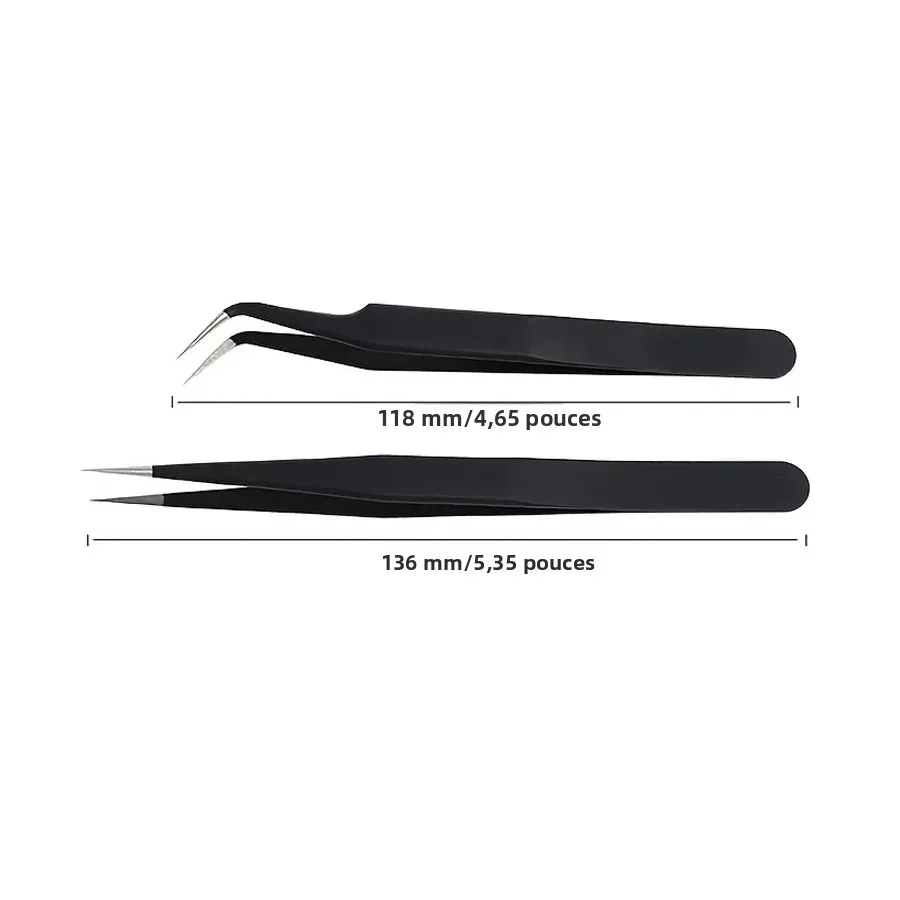 Pinzas Anit-Static, pinzas negras de precisión DIY para decoración de uñas y extensiones de pestañas, herramientas de belleza