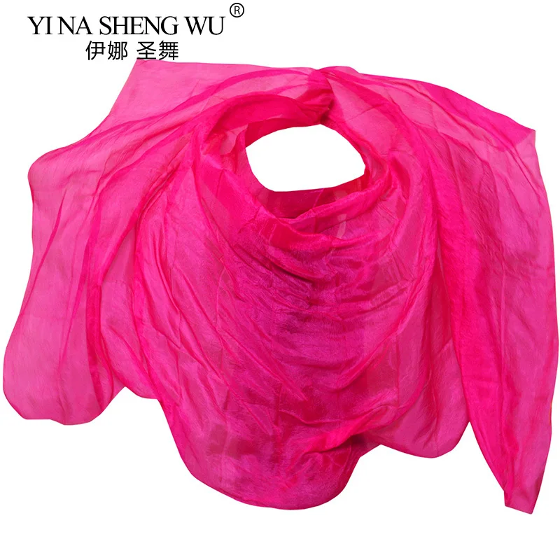 1Pc Natural Silk Belly Dance Veil Solid Colour Bellydance Props Silk Shawl Scarf Belly Dance Veils Rose red Color 250/270*114 cm
