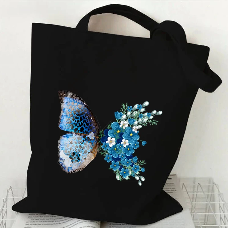 Watercolor Butterfly Women's Shoulder Bags Plant Style Flower Handbag Aesthetics Vintage Butterfly Teenager Canvas Tote Bags