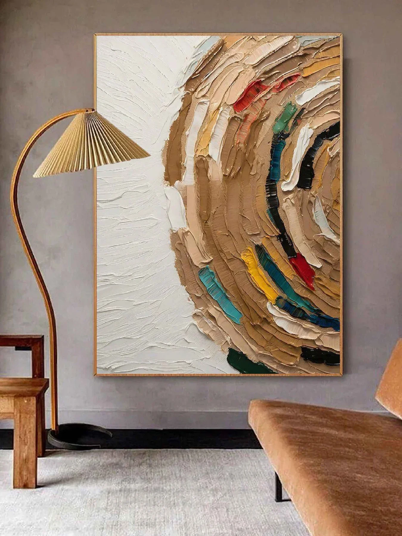 Abstract Handmade Oil Painting On Canvas Half Circle Collage Large Wall Art Home Decoration For Bedroom Dining Room Living Room