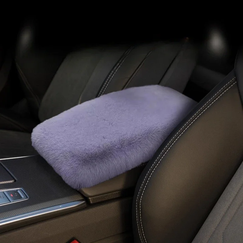 Universal Car Armrest Pad - Imitation Rex Rabbit Plush Cover for Central Armrest Box, Interior Decoration Accessory