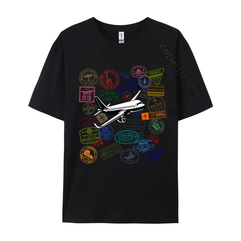 Vintage Stamp Retro Flight Travel Vacation Trip Plane Pilot Tops Tees Birthday T-Shirt Loose Funny Combed Cotton Male T-Shirt