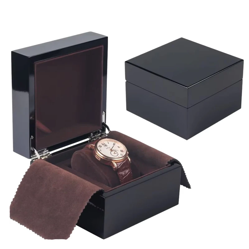 

Luxury Black Piano Lacquer Wooden Watch Box Custom Logo High End Packaging Gift Storage Case Velvet Pillow Wholesale