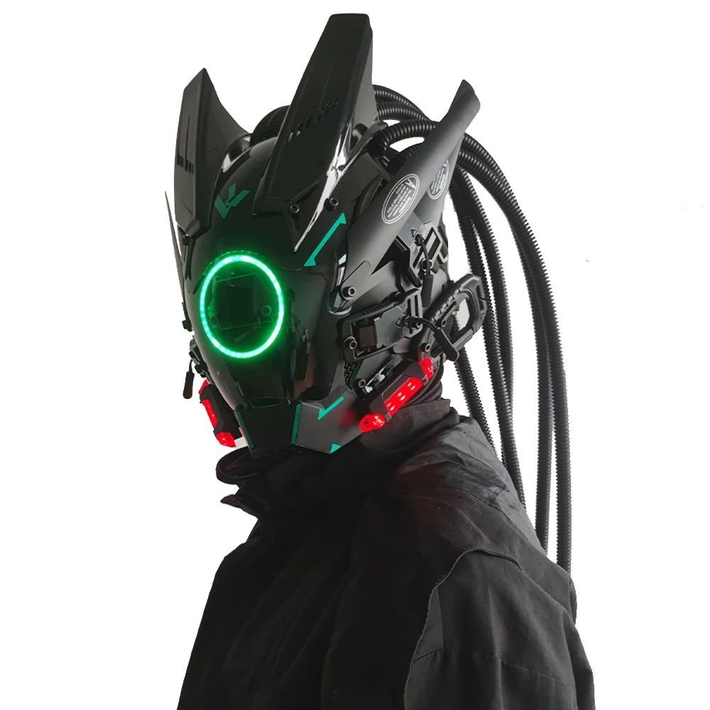 

Cyberpunk Mask Round Light Braid Personalized Technology Sense Mask Cosplay Sci-Fi Outfit Party Music Festival Accessories