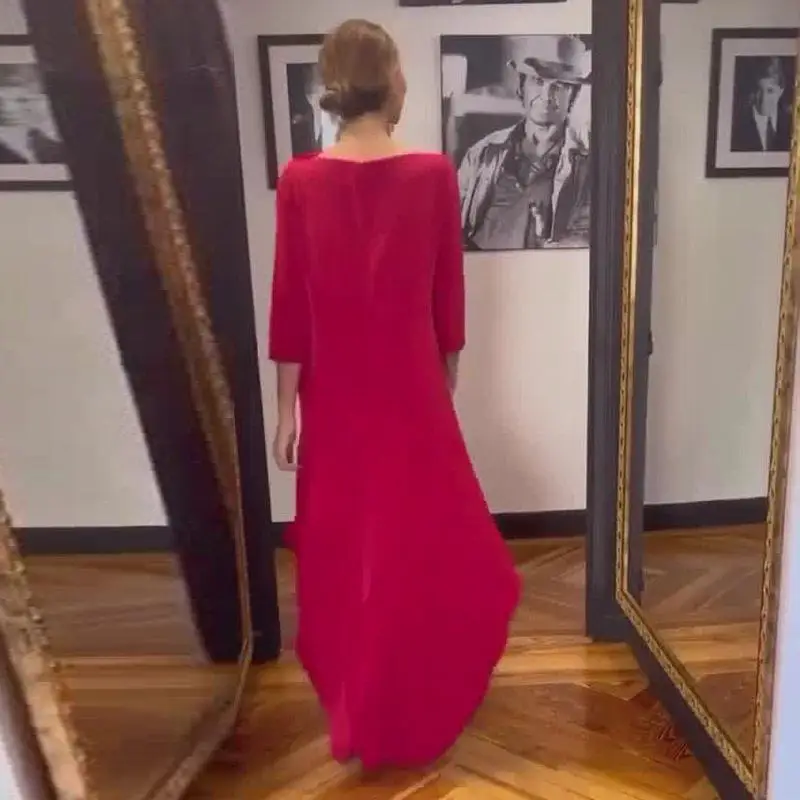 

2026 New round Neck Long Pants Two-Piece Set Pure Red Simplistic Fashion Women's Clothing Cross-Border Style Autumn Season