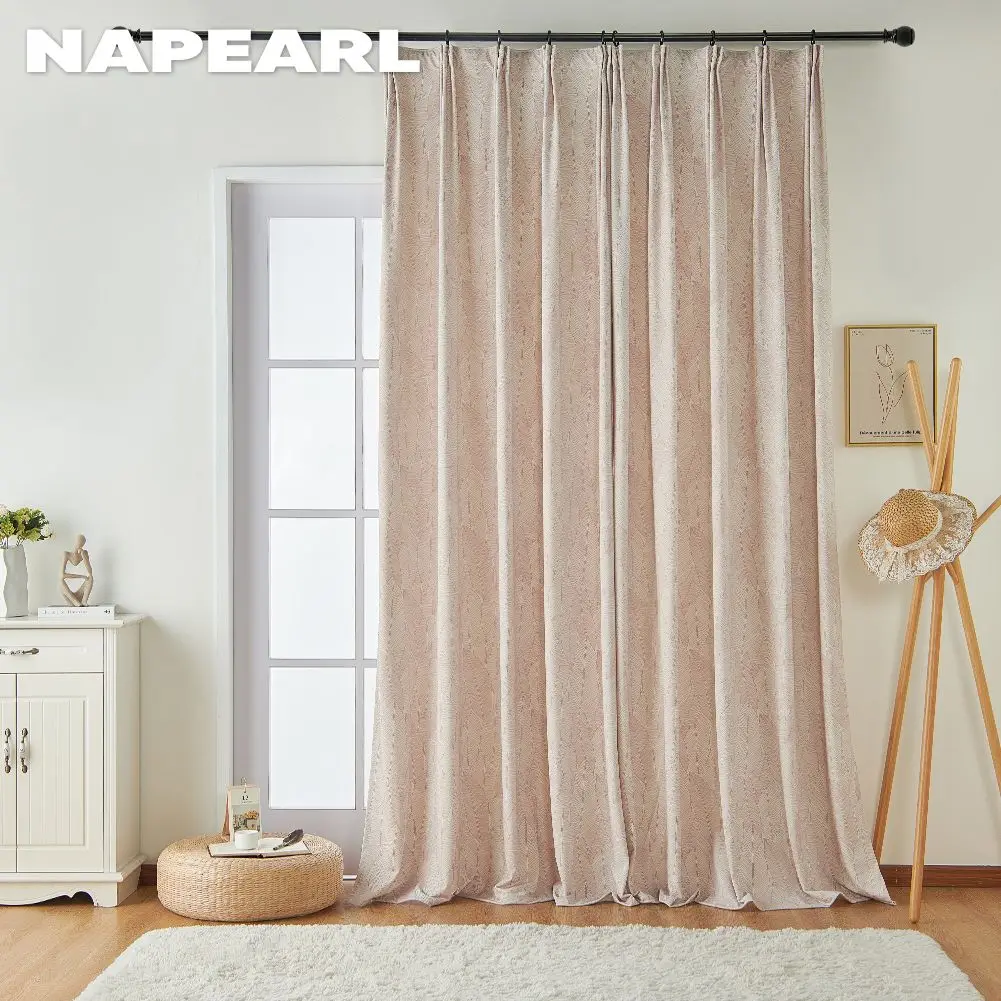 NAPEARL Blackout Pink Printed Leaves Curtain Home Decor Window Blind Ready Made Curtain Customize Size 1PC