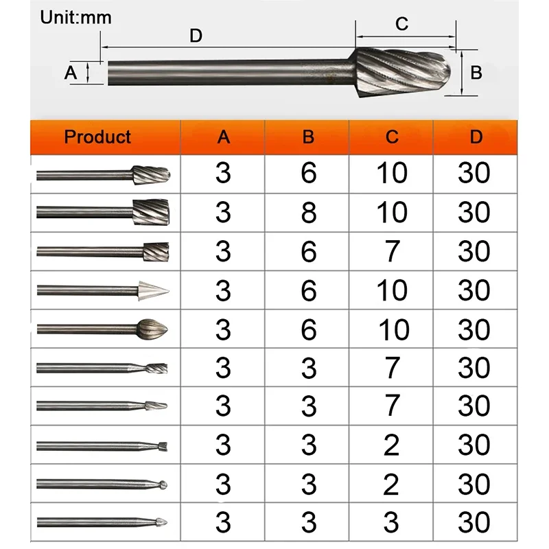 6pcs 10pcs/Set HSS Rotary Burr Mill Cutter Routing Router Bits Burr Rotary Tools Wordworking Tool Engraving Dremel Accessories