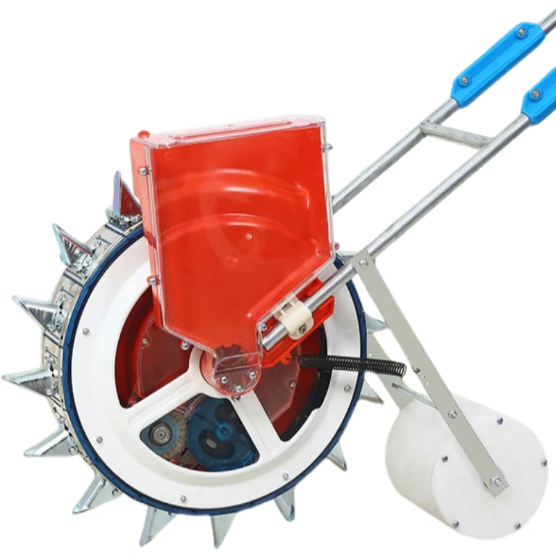 5/6/7 Outlet Manual Push Seeding Machine KOTUMY, Mini No-Till Planting Equipment with Rear Wheel for Farm Grain Crop Sowing