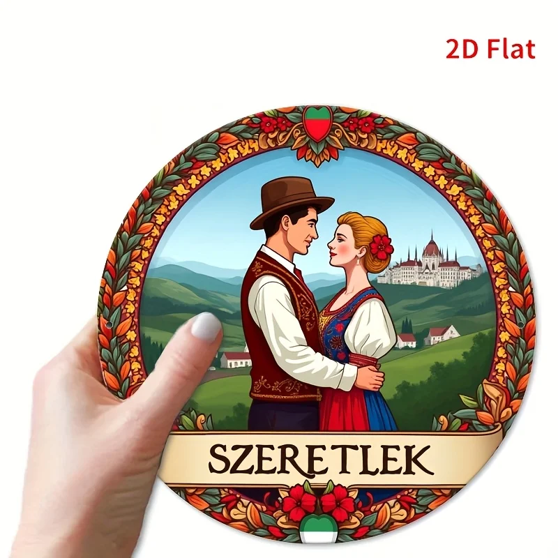CIFBUY 2D Flat Aluminum Wall Art Waterproof Durable For Home Bar Cafe Party Decor Hungarian Folk Round Sign