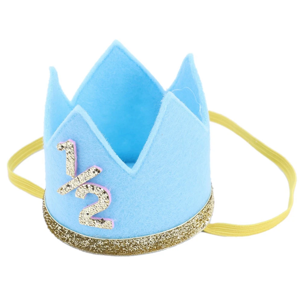 

BEDW-2X Newborn Infant Toddler Baby Girl Boy Half 1/2 First Second Third Birthday Crown Party Cake Smash Headband Blue