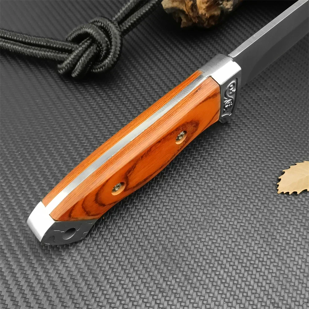 Hunting Portable BK Tactical Fixed Blade Knife 440C Steel Blade Color Wood Handle with Leather Sheath Combat Rescue EDC Knives