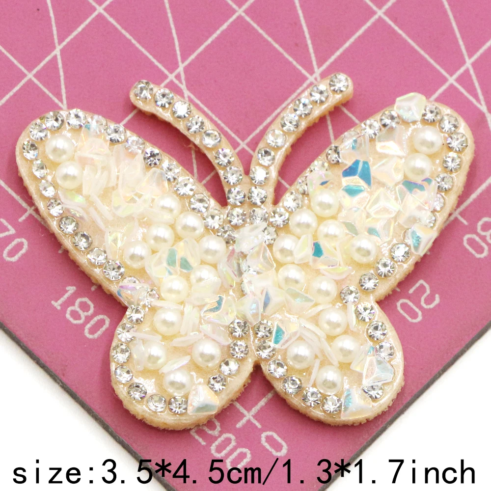 10 Teil/Beutel Schmetterling Perle Strass Aufnäher für Kleidung Schmetterling Weiße Perle Bling Strass Applikation Reparatur Patch – Detail 8