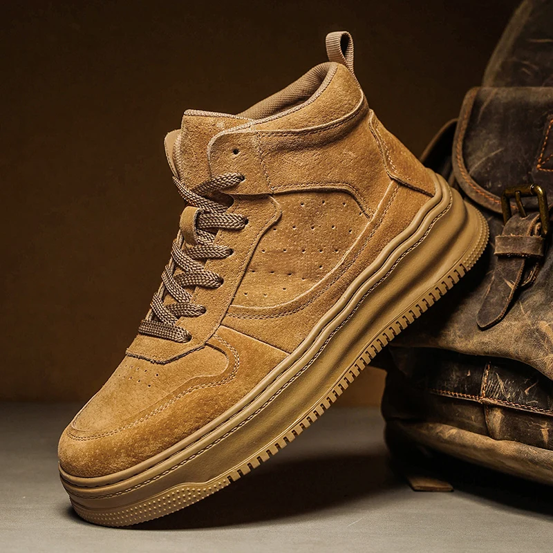 

High top boots for men, British style workwear motorcycle boots, summer black side zipper, mid rise soft leather boots for men