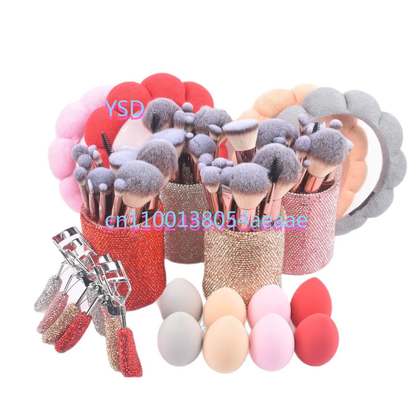 

Headband, eyelash curler, diamond barrel beauty blender accessories 23-piece set of 18 diamond-set makeup brushes