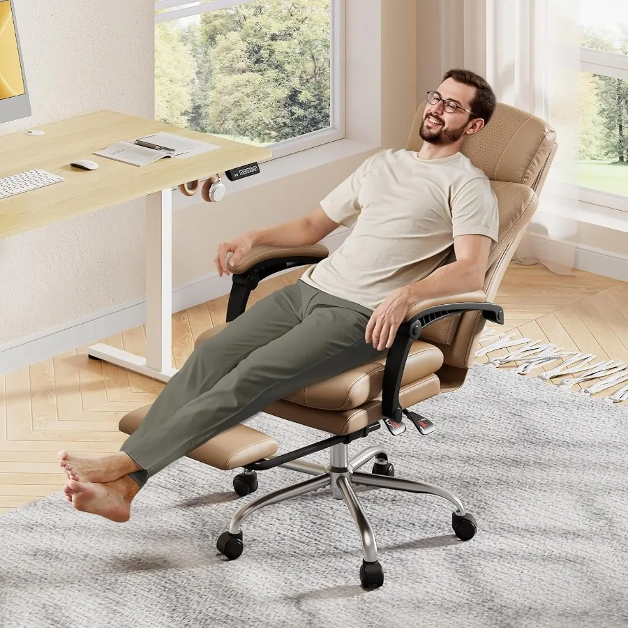 كرسي مكتب منزلي من الجلد التنفيذي مع مسند للقدمين وظهر مرتفع وكرسي مكتب مريح كبير وطويل مع مقاس L #2