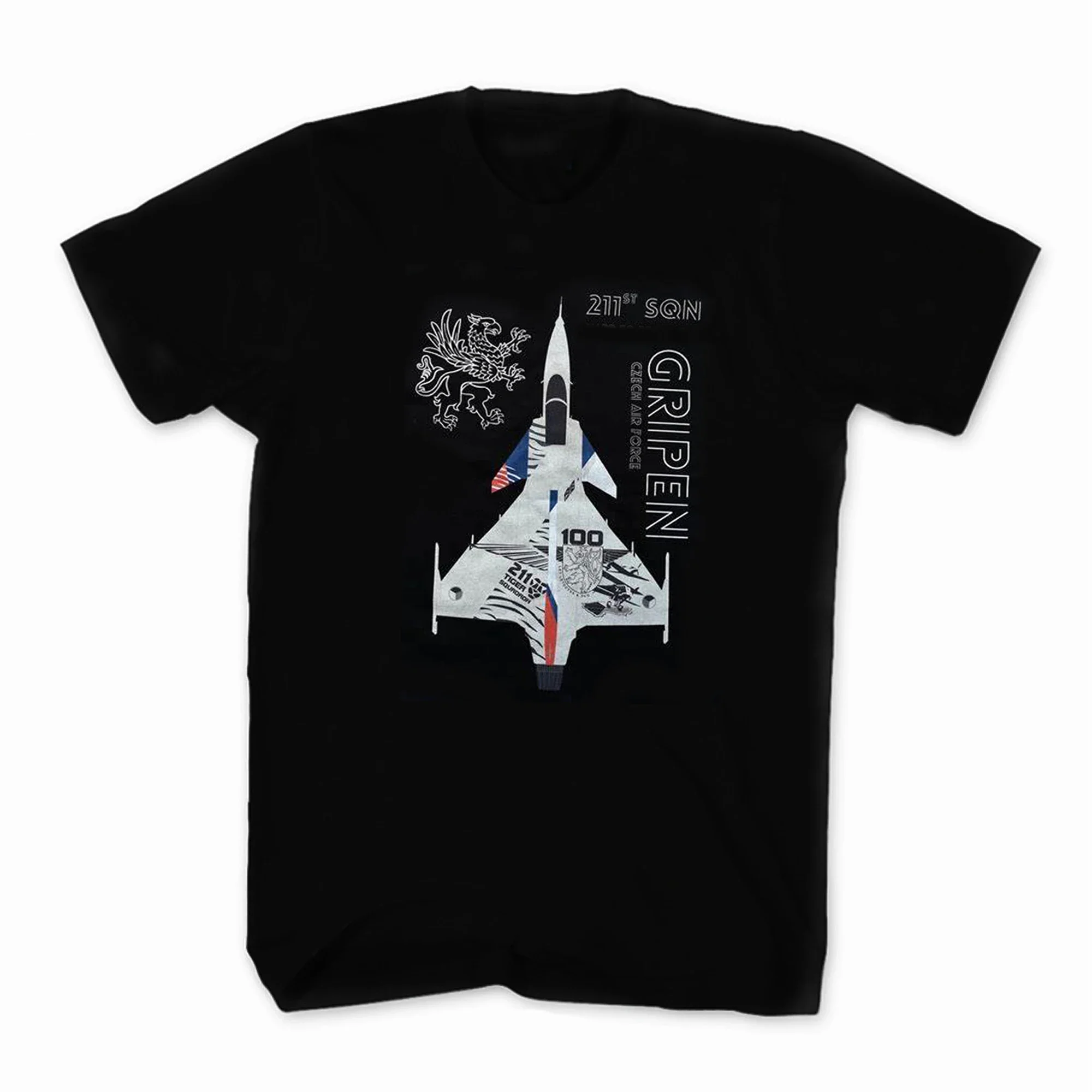 Czech Air Force 211 SQN JAS-39 Gripen Fighter T-Shirt 100% Cotton O-Neck Short Sleeve Summer Casual Mens T-shirt Streetwear