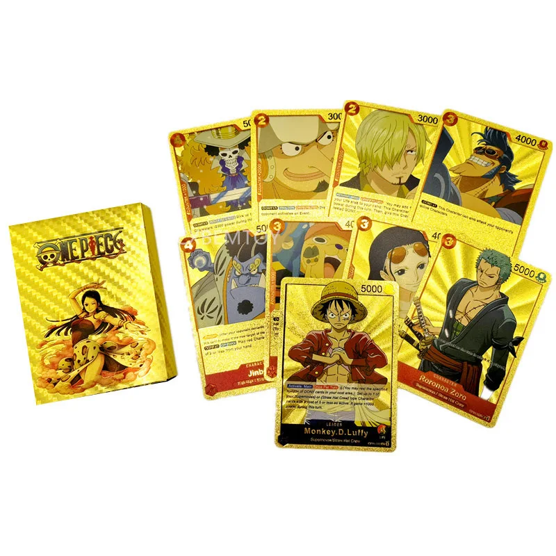 55Pcs One Piece Luffy Gold Foil Cards Anime Figure  Zoro Sanji Game Character Collection Flash Card English Version Children Toy