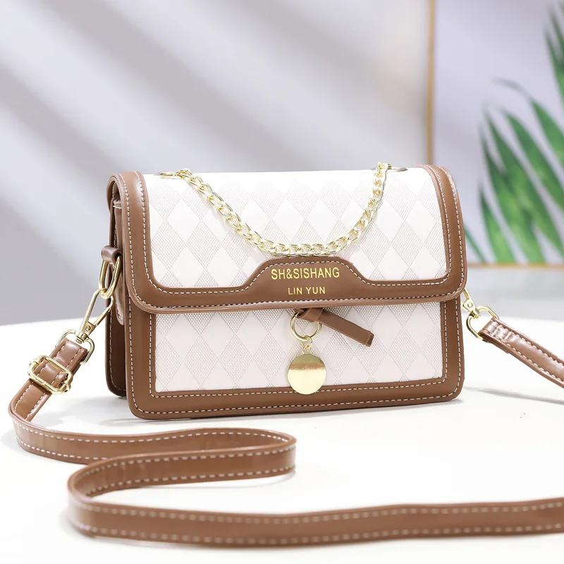 

2025 Women's Color Block Shoulder Bag - PU Square Crossbody Purse with Detachable Chain Strap for Daily Use