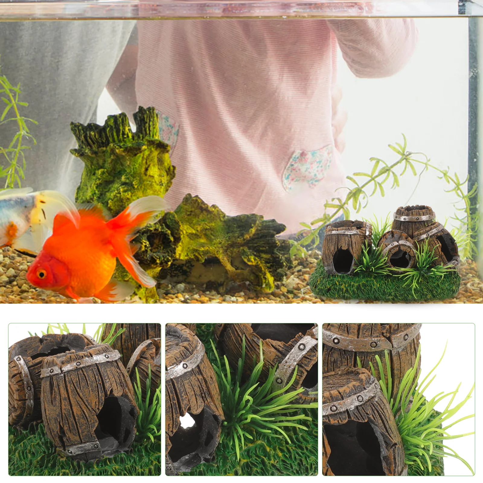 

Resin Breeding Hiding Cave artificial wood barrel Fish Shrimp Shelter House Aquarium Landscaping Crafts Ornament fish tank decor