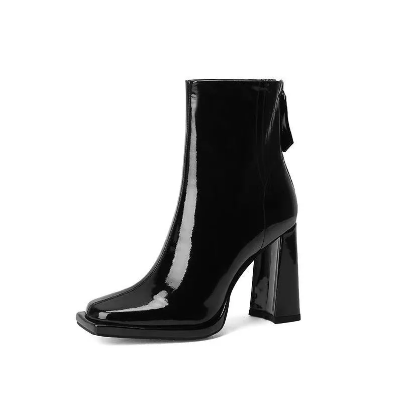 2023 New Autumn Winter Ankle Boots Women High Heel Boots Fashion Thick Heel Short Boots Square Shoes Fashion Black Shoes