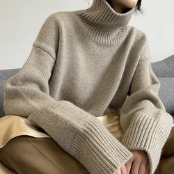 Suéter grueso de Cachemira para mujer, jersey de cuello alto, cálido, suelto, Base de punto, chaqueta, Tops, otoño e invierno, 2022