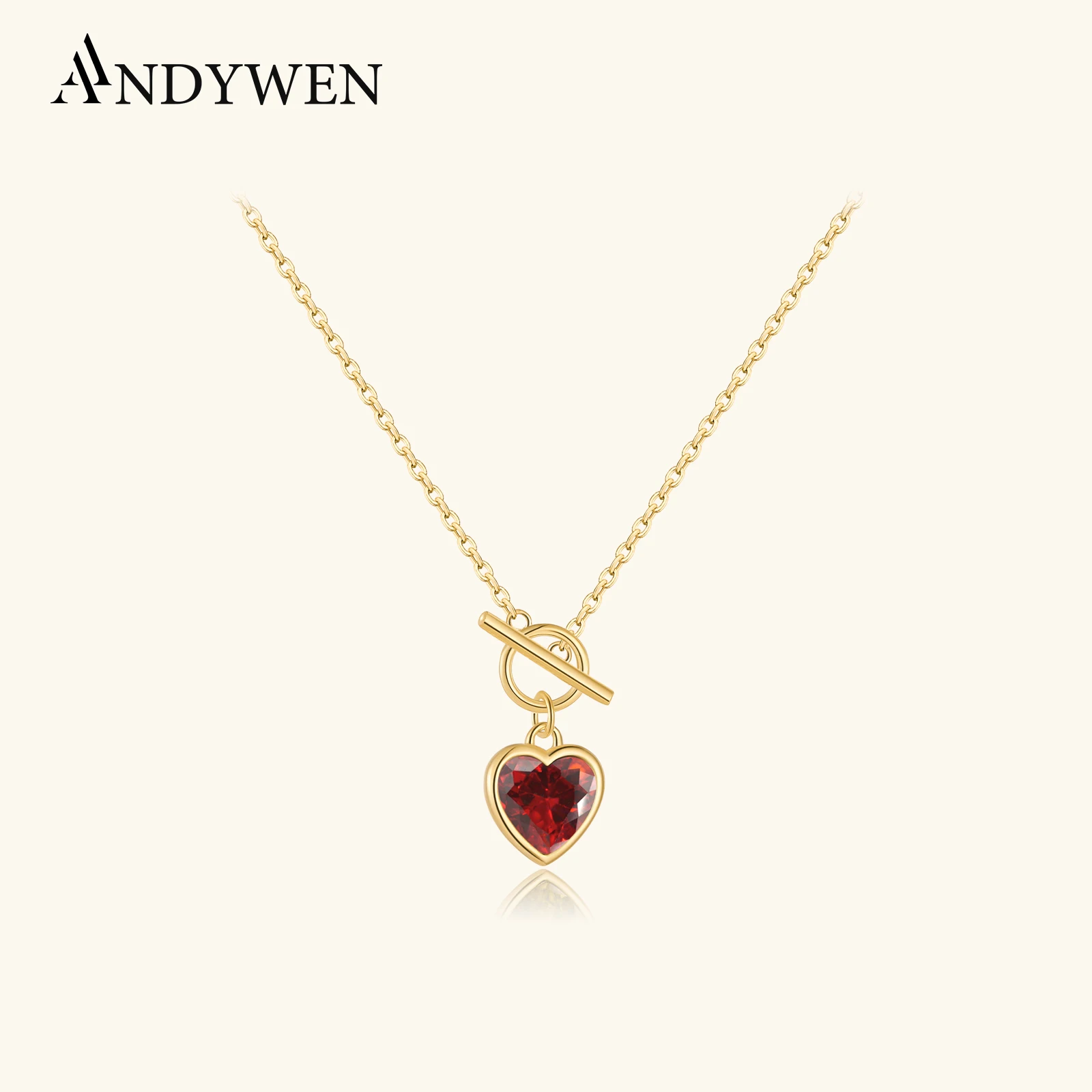 

ANDYWEN 925 Sterling Silver Heart Red Ruby Zircon Pendant Necklace, 2025 Romantic Gift for Valentine's Wedding Anniversary