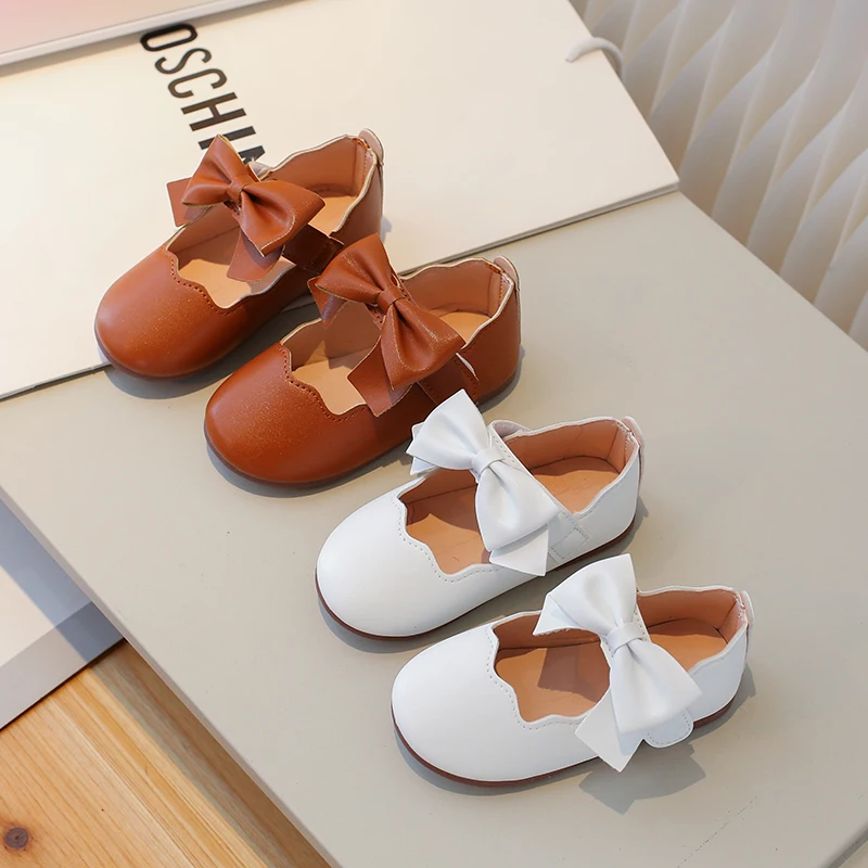

2025 New Fashion Girls Mary Jane Shoes Children Solid Color Bow Round-toe Bow Kids Soft Shoes Baby First Walker Shoes