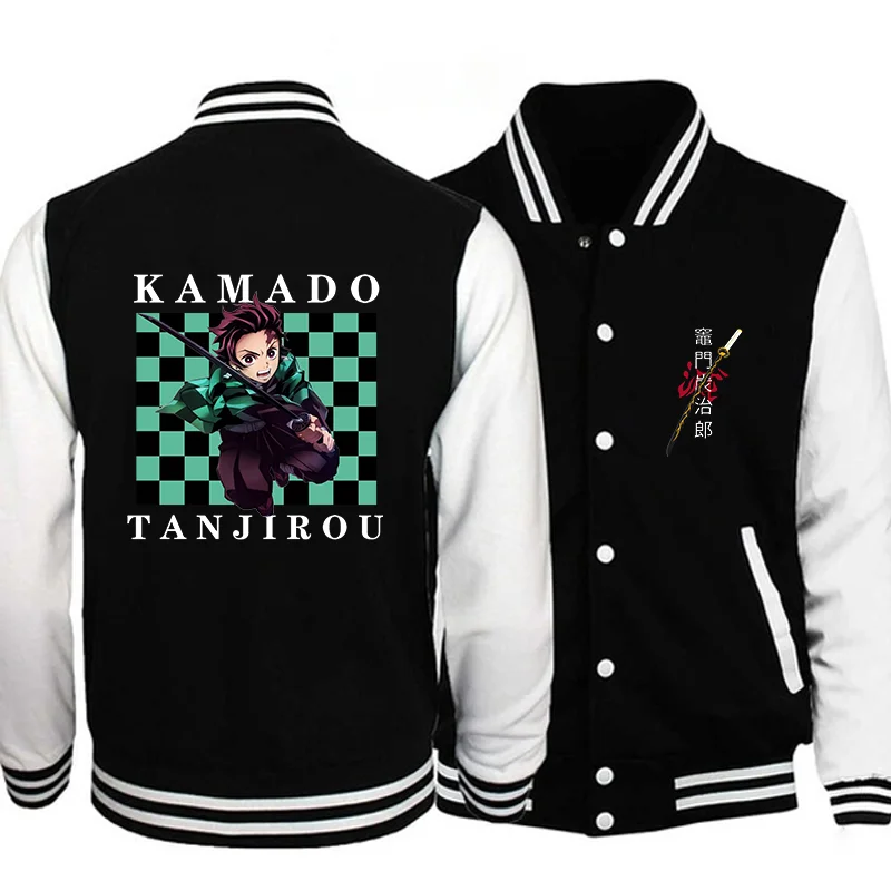 Hot Anime Kamado Tanjirou Cool Pattern Baseball Shirt Men's and Women's Street Cool Jacket Kamado Tanjirou Sweatshirt