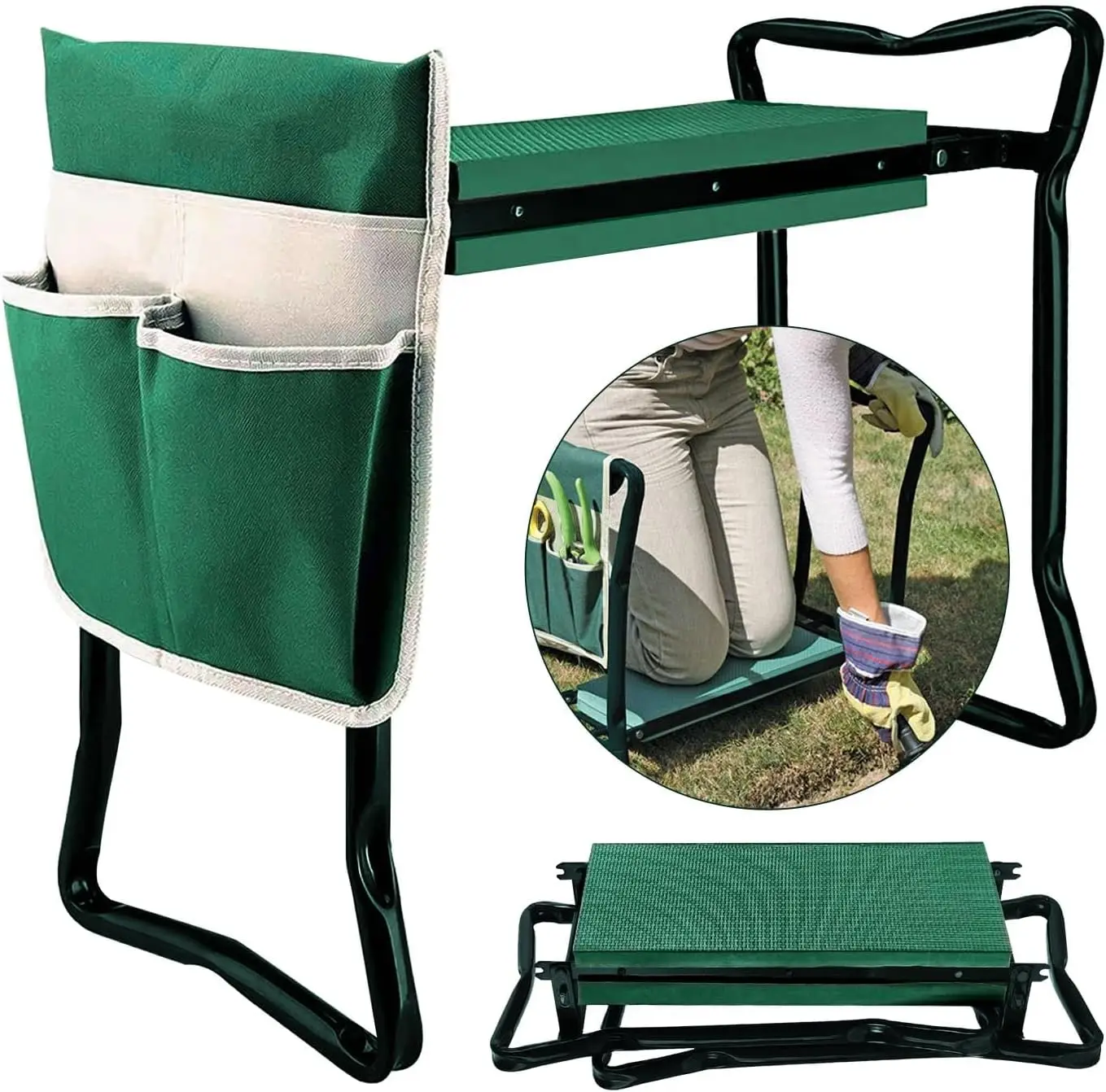 

Garden Kneeler Seat With Upgraded Thicken Kneeling Pad And 1 Large Tool Pouch, Foldable Stool 330Lb Acity-Protects Your Knees,