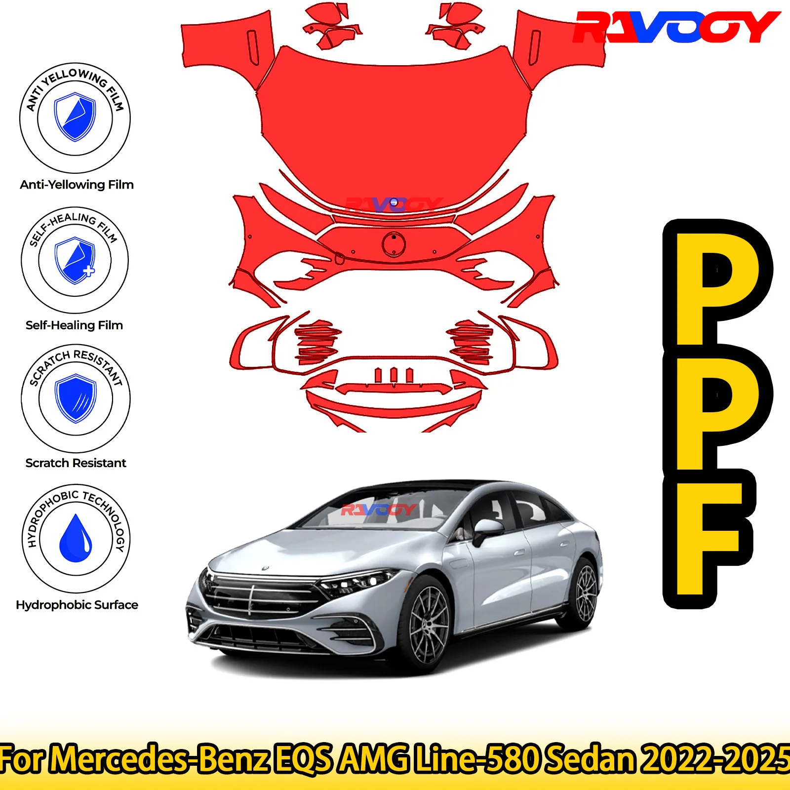 

Для Mercedes-Benz EQS AMG Line-580 Sedan 2022-2025 глянцевая матовая черная предварительно вырезанная передняя защитная пленка PPF Kit