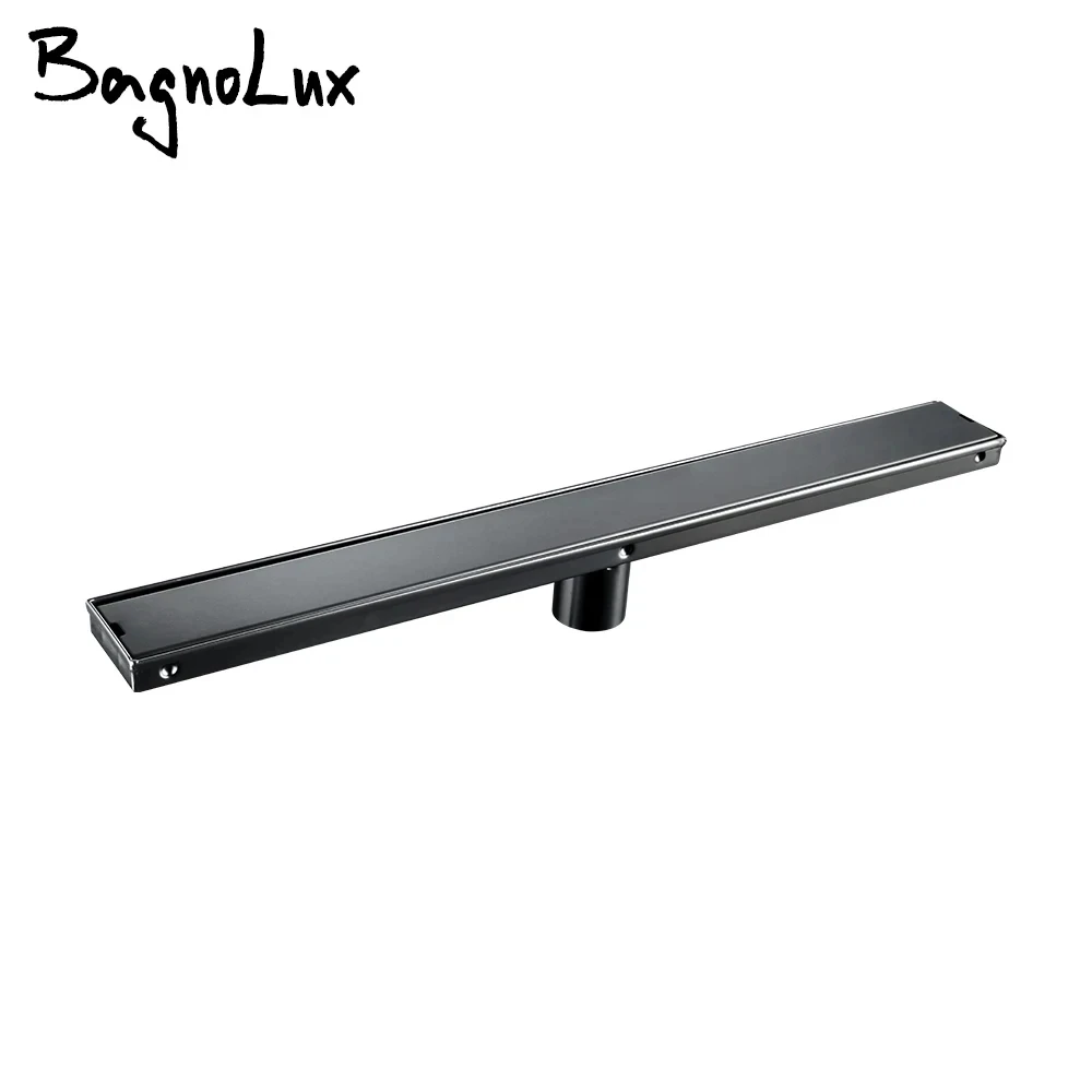 Black Bathroom Floor Drain Linear Shower Drain 304 Stainless Steel Tile Insert 60/80/90/100CM Deodorize Bathroom Accessories