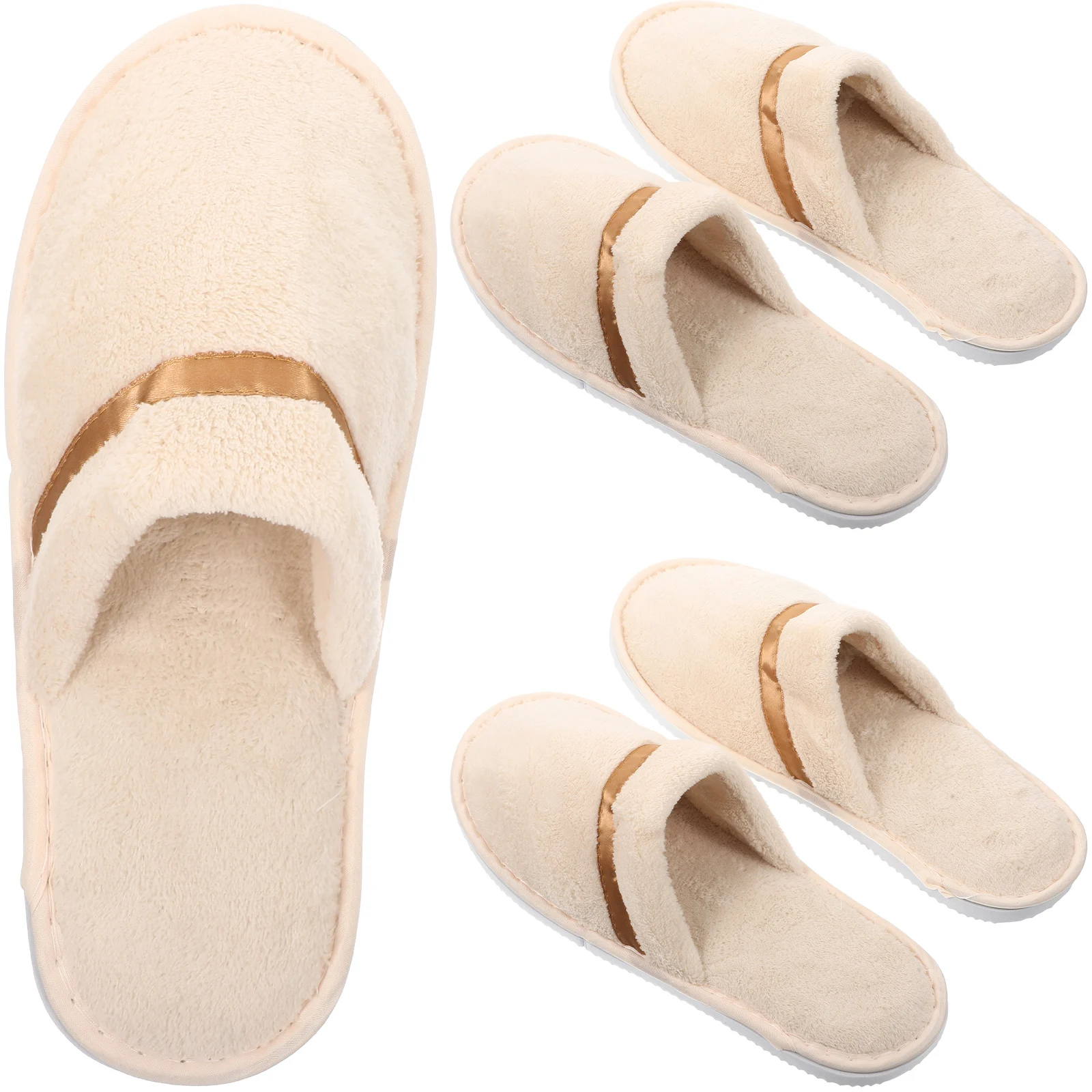 

2 Pairs Coral Fleece Slippers Yellow White Bottom Size 43 Unisex Reusable Travel Hotel Breathable Anti Skid Lightweight Storage