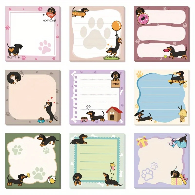 愛らしいジャーマンシェパードの付箋9枚 - 3x3インチの粘着パッド、450枚、9種類のユニークな漫画犬デザイン