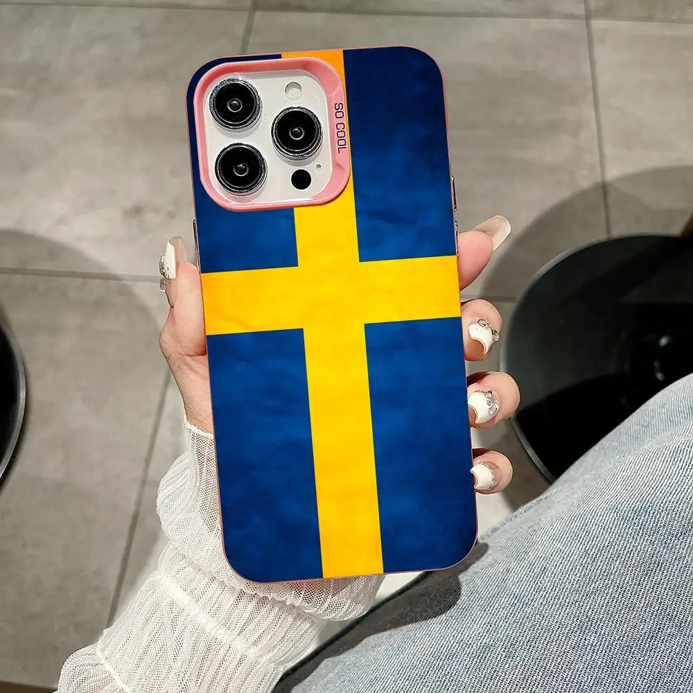Funda para teléfono móvil con bandera de Suecia para iPhone 17 16 15 14 13 12 11 X XR XS 8 7 Pro Max Plus, funda rosa translúcida de lujo